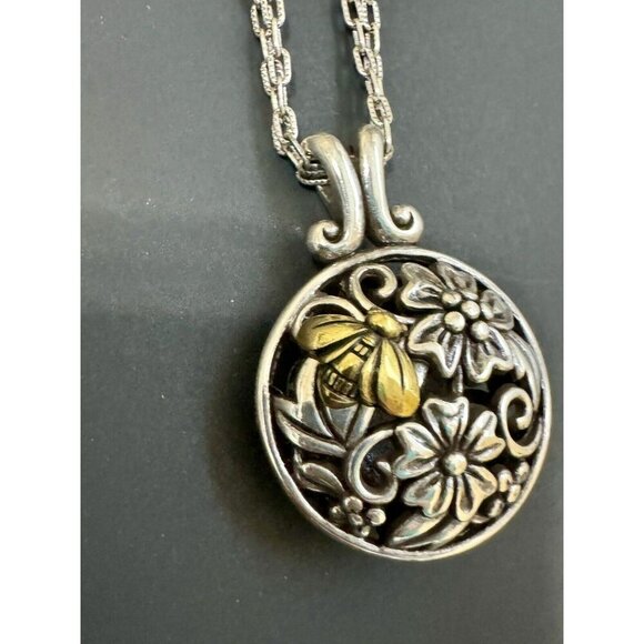 Brighton Floral Trellis Bee Flower Long Necklace 17” Silver Tone Statement Chain - Picture 1 of 12